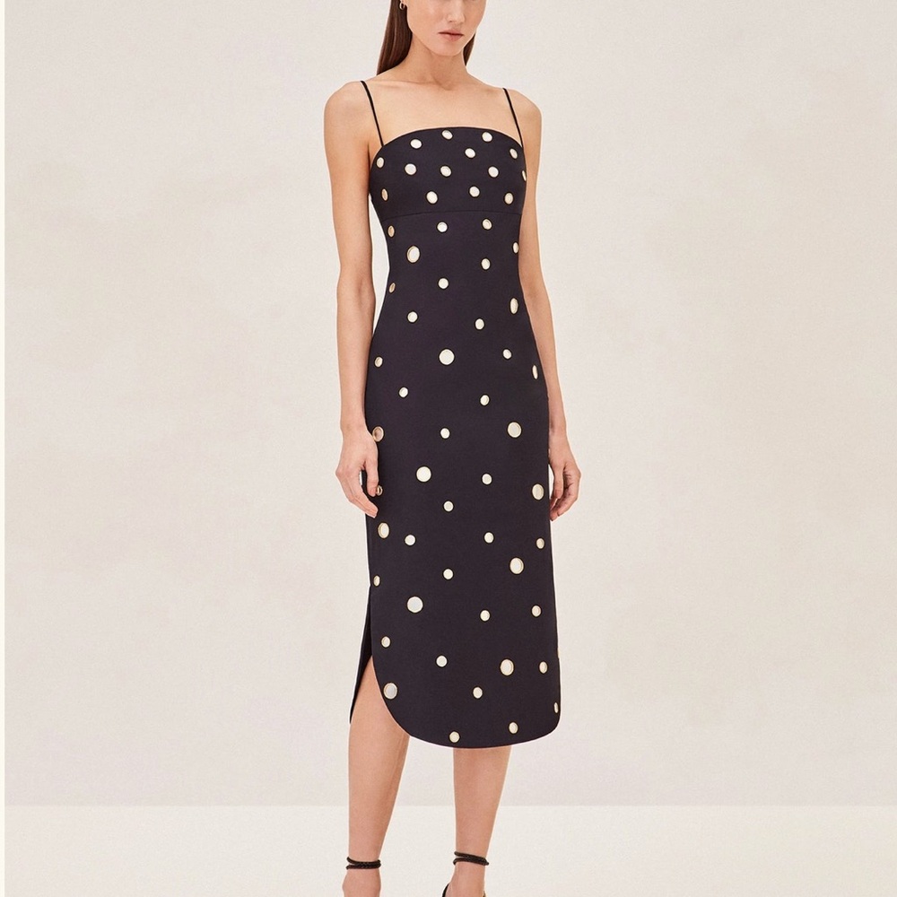 Alexis Black and Gold Polka Dot Midi Dress